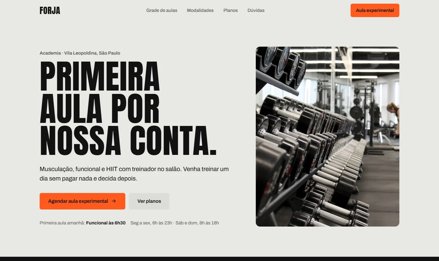Página inicial da academia FORJA no computador