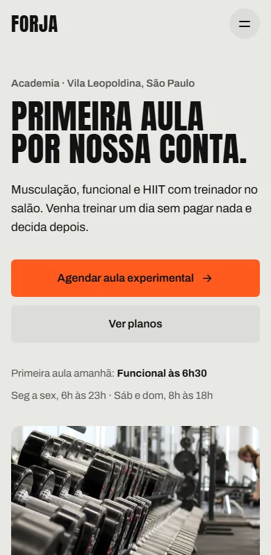 Página da academia FORJA no celular