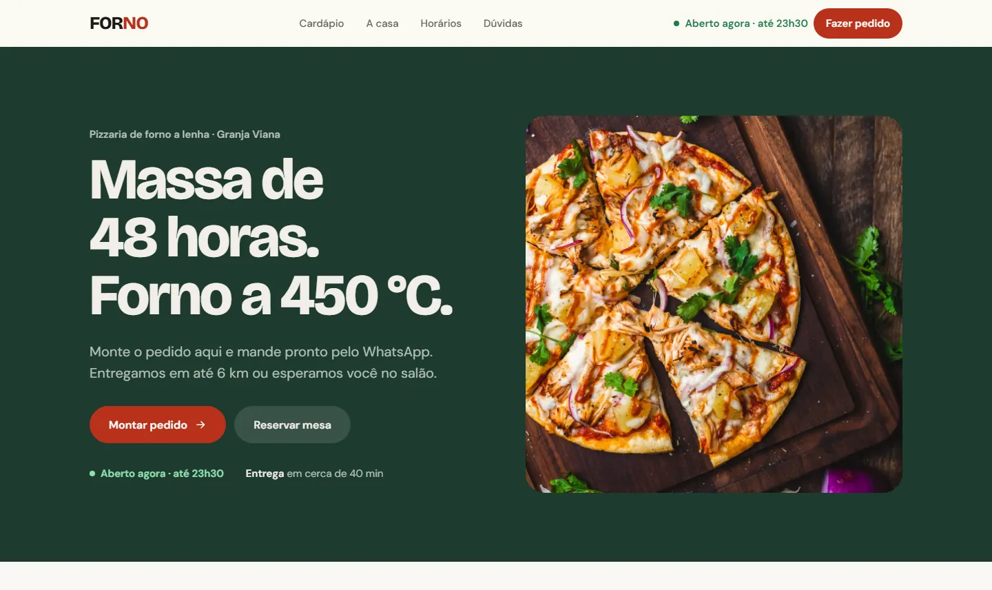 Página inicial da pizzaria FORNO no computador