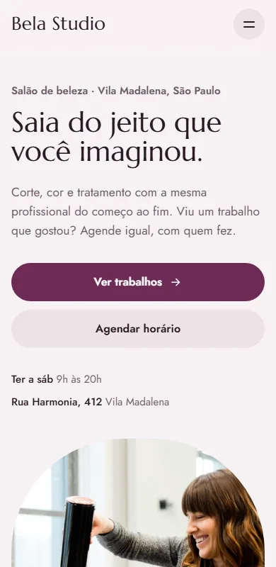 Página do Bela Studio no celular
